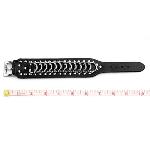 Eigso Punk Leather Studded Rock Bracelet for Men Women Gothic Rivets Y2K Black Wristband for Man Woman - color: Black 2 Pcs