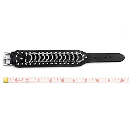 Eigso Punk Leather Studded Rock Bracelet for Men Women Gothic Rivets Y2K Black Wristband for Man Woman - color: Black 2 Pcs