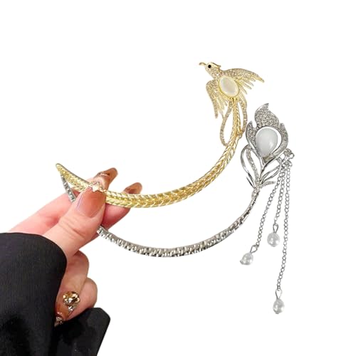 2 Pcs Chinese phoenix Hair sticks for buns,Hair pins for women,Buns and Updos with No Hair Damage,Metal French Pin Great Hold,Suitable for fine & thick hairUS373 (Gold + Silver) - color: Gold + Silver