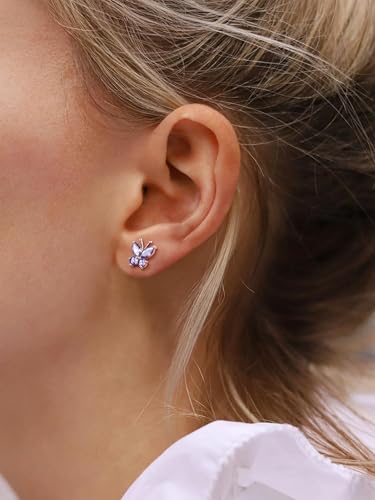 ChicSilver 925 Sterling Silver Bow/Butterfly Earrings for Women Hypoallergenic Birthstone Earrings Dainty Bow/Butterfly Jewelry Gift for Women - color: Butterfly-June-Alexandrite