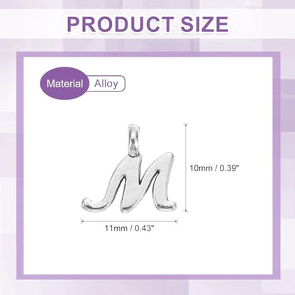 uxcell A-Z Alphabet Charm, Metal Alphabet Letter Charm Initial Charm Pendant Bead for Necklaces Bracelets Jewelry Making Craft - color: Silver M