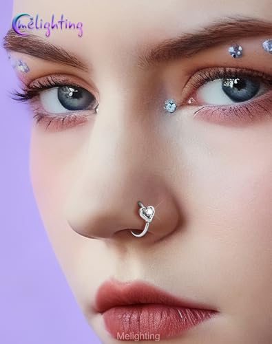 Melighting 20G Seamless Open Nose Rings Set, Star &Heart Nose Ring Hoop Clear CZ, 316L Stainless Steel Jewelry Set for Nostril Septum Cartilage Helix Piercing 8 mm - style: Style2