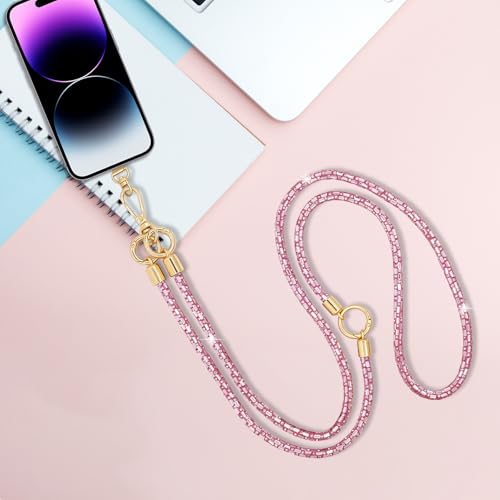 Crystal Phone Strap Crossbody Rhinestone Cell Phone Neck, Pink - color: Pink