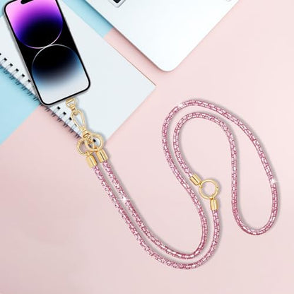 Crystal Phone Strap Crossbody Rhinestone Cell Phone Neck, Pink - color: Pink