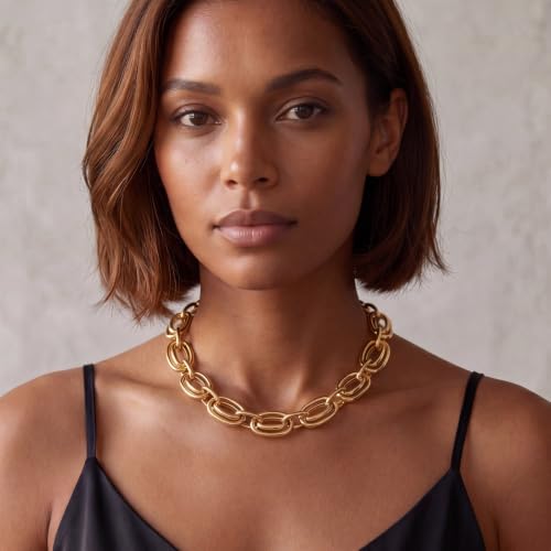 Planch Gold Chunky Necklace for Women: Trendy Choker Chain Necklace Statement for Daily Holiday Party Fashion Cable Loop Link Jewelry