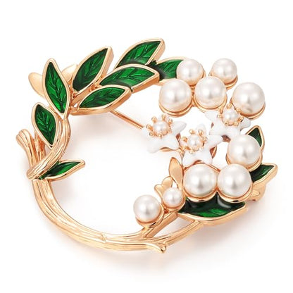 SHE'S FREE STYLE JUST FOR YOU Handmade Gardenia Brooches and Pins For Women, Enamel Flower Brooch Green Leaves Pins Hand Dripping Oil Jewelry Brooch Pins Fashion Garland Safety Pins - color: Green