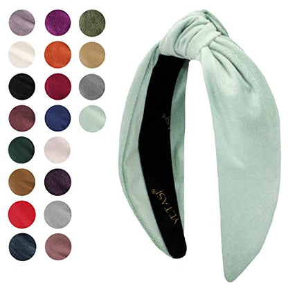 Light Mint Knotted Headband is Chic. Green Velvet Headbands for Women are Classy Velvet Head band Top Knot Fashion Designer Girls - color: Light Mint