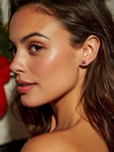 Bestyle Authentic 925 Sterling Silver 2 Carat Birthstone Earrings for Women, More Sparkle Heart/Round Solitaire Diamond Studs Earrings, Great Birthday/Christmas/Anniversary Jewelry for Wife Mother - color: 01. Jan. Garnet-Heart