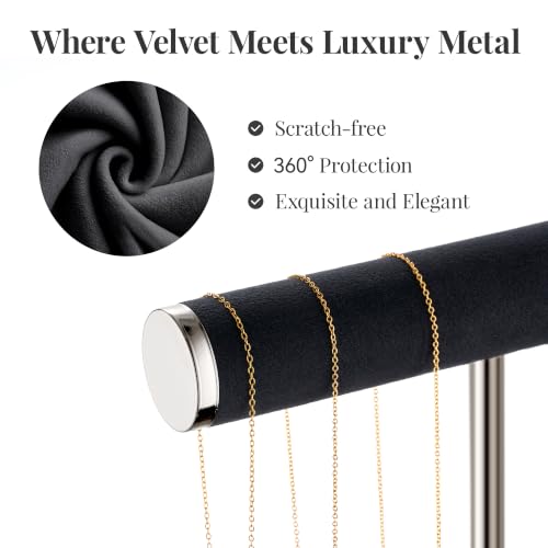 bussdis 2 Tier Bracelet Holder Display, Necklace Holder Organizer, BK/SL | Velvet Necklace Holder | Jewelry Tree | Jewelry Towers | Jewelry Stand Organizer for Necklaces, Bracelets, Earrings, Rings - color: Black and Silver