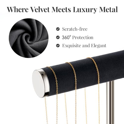 bussdis 2 Tier Bracelet Holder Display, Necklace Holder Organizer, BK/SL | Velvet Necklace Holder | Jewelry Tree | Jewelry Towers | Jewelry Stand Organizer for Necklaces, Bracelets, Earrings, Rings - color: Black and Silver
