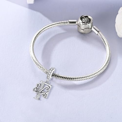 LNQOBU Complete A~Z Alphabet Charm Letter Beads, Solid 925 Sterling Silver with Cubic Stones Rose Alphabet Charm fits Pandora Bracelets Necklace Women Jewelry - color: CYT-F