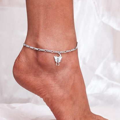CHIC & ARTSY 925 Sterling Silver Ankle Bracelets for Women, Adjustable Layered Foot Chains with Nature & Symbol Charms, Lightweight Comfort Fit Boho Beach Everyday Jewelry - color: # Shell Butterfly Anklet