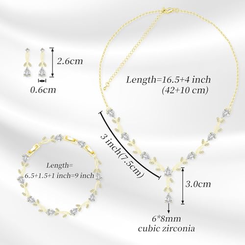 Jewelry Set for Women Bride Bridesmaid Wedding Party Prom Necklace Earrings Bracelet Set Gift for Mother Wife Friend - color: Gold-White