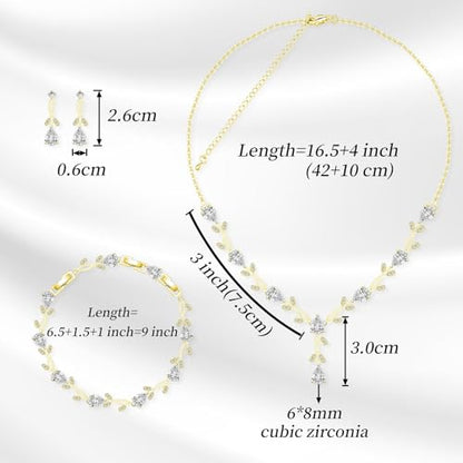 Jewelry Set for Women Bride Bridesmaid Wedding Party Prom Necklace Earrings Bracelet Set Gift for Mother Wife Friend - color: Gold-White