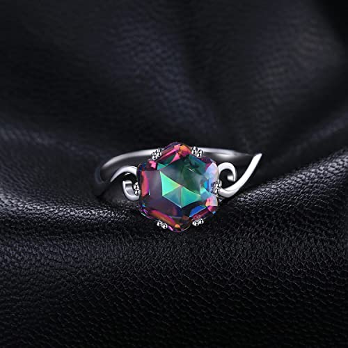 JewelryPalace Fancy Cut 5.7ct Multicolor Genuine Rainbow Quartz Cocktail Rings for Her, 14K White Yellow Rose Gold Plated 925 Sterling Silver Ring for Women, Natural Gemstone Jewelry Rings - color: A-sterling Silver