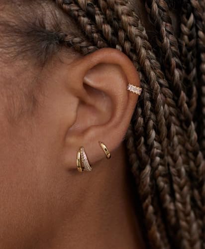 4Pairs Statement Gold Hoop Earrings for Women Trendy,Surgical Steel Gold Plated Hoop Hypoallergenic Earrings Set,Titanium Hoops Earring Stacks,CZ Cartilage Huggie Hoops Earring Gifts for Girlfriend - color: 3 Pairs hoop earrings -B