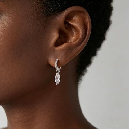 14K Gold Plated Dangle Hoop Earrings for Women | Bridal Small Dangle Gold Earrings Cubic Zirconia Huggie Drop Trendy Fashion Leopard Print Women's Jewelry - color: Silver-D