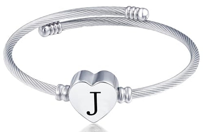 MUERDOU Initial Bracelet for Women Alphabet 26 Letters Bracelet Heart Cable Charm Bracelets Gifts for Her - style: J