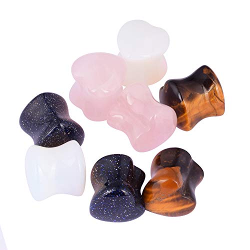 Oyaface 8 PCS Natural Stone Ear Plugs Set Piercing Gauges Black Pink Blue White - color: 00G (10mm), 8 PCS Heart