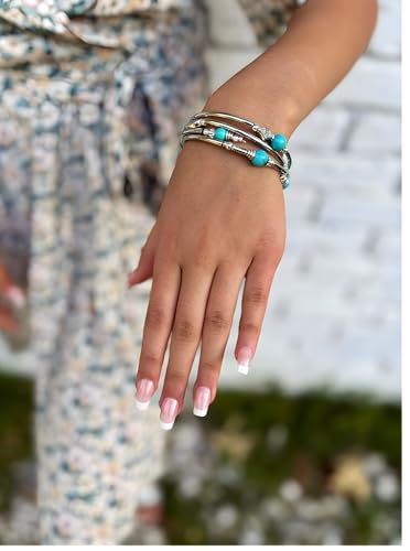 Boho Wrap Beaded Bracelet for Women – Handmade Natural Stone Jewelry – Stainless Steel Adjustable Ethnic Chic Gift - color: Turquoise Stone