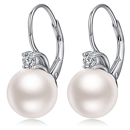 Pearl Earrings for Women Pearl Leverback Earrings 925 Sterling Silver - color: A1-zirconia-swarovski pearl