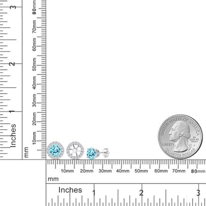 Gem Stone King 14K White Gold 6MM Round Gemstone Birthstone Stud Earrings with Removable Jackets and Lab Grown Diamond Accents | Gold Earrings For Women | Fine Jewelry Gift for Her Mom Women Wife - color: Apatite