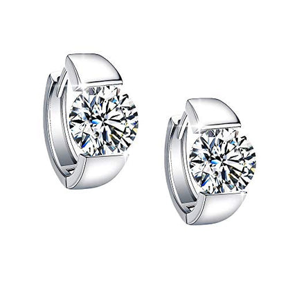 Sterling Silver Hoop Earrings, Hoops CZ Cubic Zirconia White Gold Plated Huggie Hoop Earrings for Women Gift 1.2 ct - color: silver