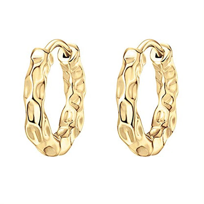 PAVOI 14K Gold Plated Chunky Huggies Earrings for Women - 925 Sterling Silver Posts Small Gold Huggie Hoop Earrings - Ultra Thick Hoops Trendy Jewelry - style: Hammered
