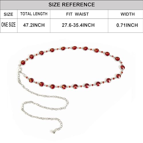 ILuvatar Green Glass Diamond Chain Belt - Metal Women's Western Style Dress Belt - color: Red-r