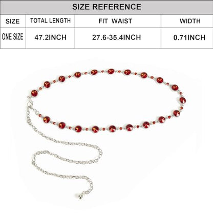 ILuvatar Green Glass Diamond Chain Belt - Metal Women's Western Style Dress Belt - color: Red-r