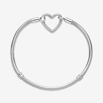 PANDORA Moments Heart Clasp Snake Chain Bracelet - Charm Bracelet for Women - Compatible Moments Charms - Gift for Her - Sterling Silver - With Gift Box