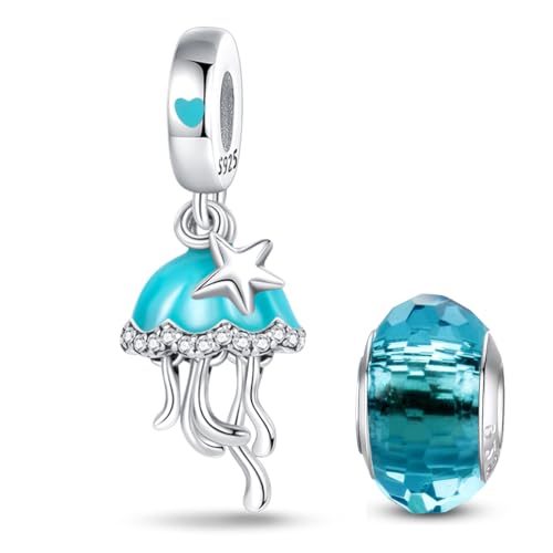 HappyStar 925 Sterling Silver Animal Dogs Charms Pendants fit Pandora Bracelets Necklaces Flowers Sports Travel Charms for Bracelets Women Jrwelry Gifts(with one Spacer Bead Charms) - style: Jellyfish pendant