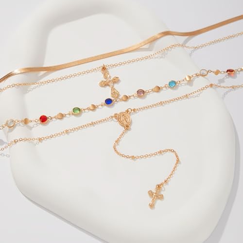 Layered Cross Necklace Set for Women, Layered Choker Necklaces Trendy Jewelry, Colorful Enamel Beaded Y-Shaped Lariat Necklace, Boho Multilayer Cross Necklace for Party and Daily Wear - color: Gold-06
