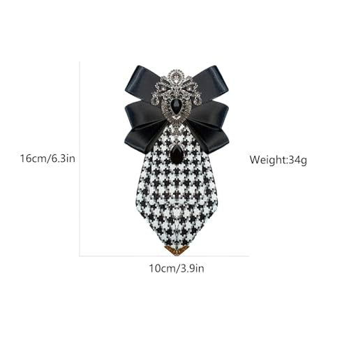 Men's Teardrop Rhinestone Bow Pre-Tied Brooch for Unisex Elegant Crystal Satin Fabric Houndstooth Ribbon Neck Tie Brooches Lapel Pins Wedding Prom Party Costume Bow Tie - color: Black