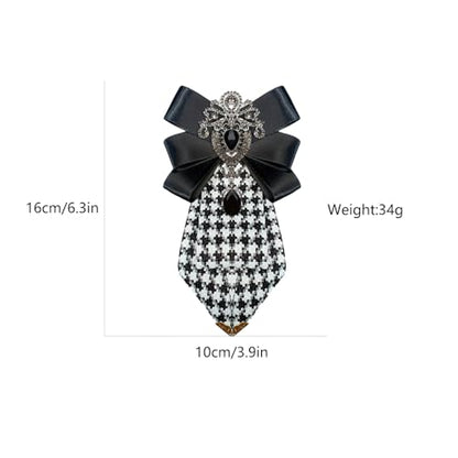 Men's Teardrop Rhinestone Bow Pre-Tied Brooch for Unisex Elegant Crystal Satin Fabric Houndstooth Ribbon Neck Tie Brooches Lapel Pins Wedding Prom Party Costume Bow Tie - color: Black
