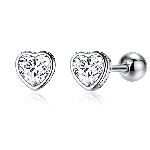 JSGEMSLEE Hypoallergenic 925 Sterling Silver Stud Earrings for Women With Screw Back Small Butterfly Heart Flower Earrings for Girls Tragus Cartilage Jewelry Gifts - color: Cubic Zirconia