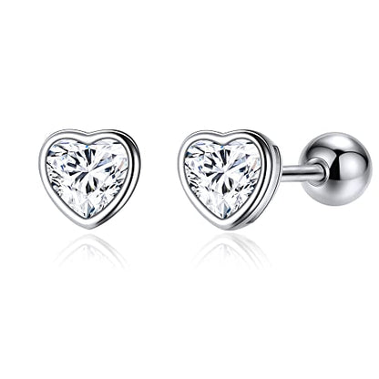 JSGEMSLEE Hypoallergenic 925 Sterling Silver Stud Earrings for Women With Screw Back Small Butterfly Heart Flower Earrings for Girls Tragus Cartilage Jewelry Gifts - color: Cubic Zirconia