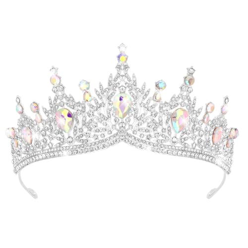 Casoty AB Crystal Tiaras and Crowns for Women, Rhinestone Queen Headband Bridal Headpieces for Wedding Birthday Prom Quinceanera Pageant Party - color: AB