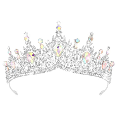 Casoty AB Crystal Tiaras and Crowns for Women, Rhinestone Queen Headband Bridal Headpieces for Wedding Birthday Prom Quinceanera Pageant Party - color: AB