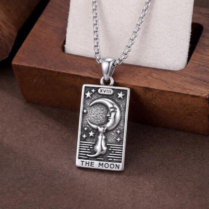 YAFEINI Cat Tarot Necklace 925 Sterling Silver Cat Tarot Pendant Necklace Jewelry Gifts for Women - style: Moon Tarot