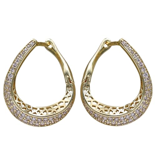 18K Gold Plated Flower Dangle Earrings for Women, Hypoallergenic Cubic Zirconia Earrings, Elegant CZ Drop Earrings, Statement Jewelry Gifts Party Fashion - style: OBS7520-HollowTeardrop