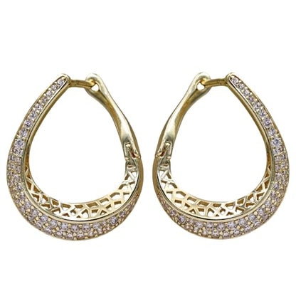 18K Gold Plated Flower Dangle Earrings for Women, Hypoallergenic Cubic Zirconia Earrings, Elegant CZ Drop Earrings, Statement Jewelry Gifts Party Fashion - style: OBS7520-HollowTeardrop