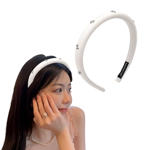 Kilener Bow Headband Padded Headbands for Women Girls Bowknot Headband Thin Padded Headbands Hairbands for Women's Hair Non Slip Head Bands with Bow Hair Accessories - color: White
