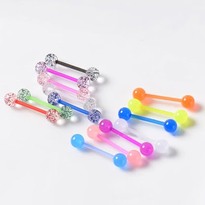 FORUBUS Colorful Tongue Rings Nipple Rings for Women Body Piercing Jewelry 14G 16mm Pierced Barbells Body Jewelry 50Pcs/30Pcs/20Pcs Pack - color: E-16pcs glow