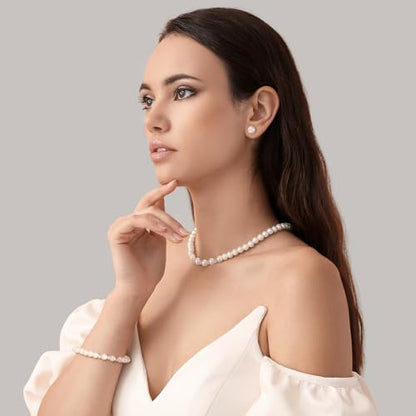 Glenmal Pearl Rhinestone Jewelry Set for Women Pearl Necklace Bracelet Earrings for Wedding Halloween Bridal Shower Tea Party - style: Novel Style