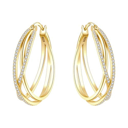 925 Sterling Silver Hoop Earrings for Women, Small and Large Trendy Hoops Hypoallergenic Huggie Earrings Statement Fashion Jewelry Gifts for Sensitive Ear - Double Loop - color: Gold,1.10 in-Large Hoops