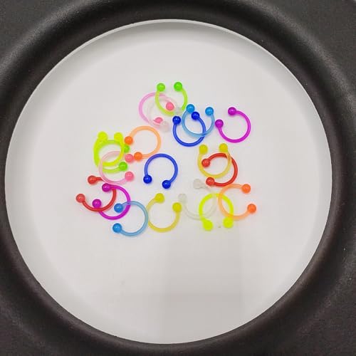 20Pcs 16G Glow in the Dark Horseshoe Nose Septum Ring for Women and Men | Eyebrow Lip Ring Septum Retainer Acrylic Flexible Circular Barbell Piercing Jewelry