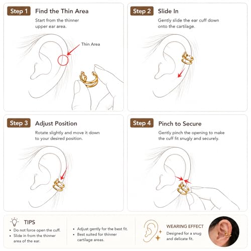 Cubic Zirconia Nail Ear Cuff Non-Piercing Cartilage Earrings | 14K Gold Plated No-Pierce Helix Cuff, Edgy & Minimalist Fashion, Jewelry Gift, Single Ear Cuff (Not a Pair) - color: Yellow Gold