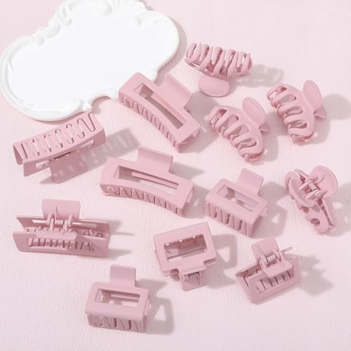 Small Medium Claw Clips for Women, 3 Styles Hair Clips for Thick and Thin Hair, Non-slip Strong Hold, 12 Pcs (Pink) - color: Pink