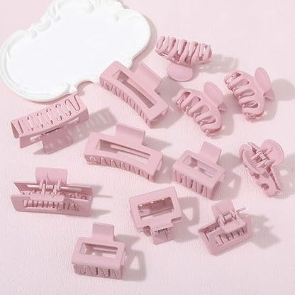 Small Medium Claw Clips for Women, 3 Styles Hair Clips for Thick and Thin Hair, Non-slip Strong Hold, 12 Pcs (Pink) - color: Pink